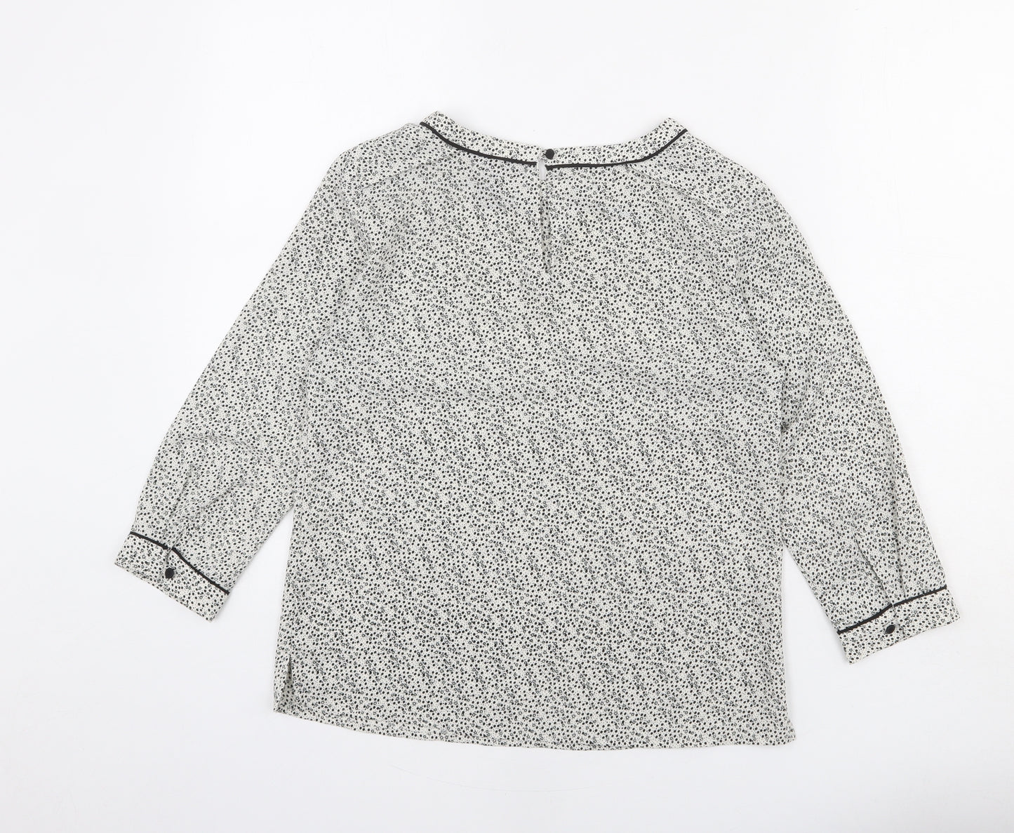 H&M Womens Ivory Geometric Polyester Basic Blouse Size 8 Round Neck