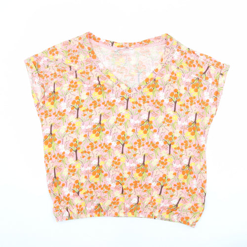 NEXT Womens Multicoloured Floral 100% Cotton Basic T-Shirt Size 6 V-Neck