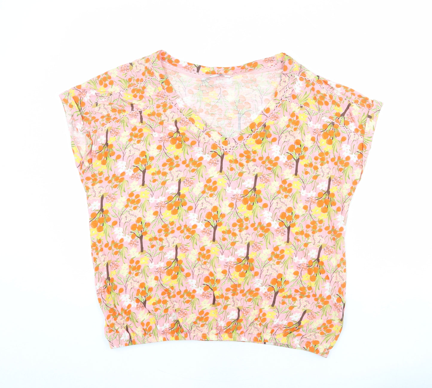 NEXT Womens Multicoloured Floral 100% Cotton Basic T-Shirt Size 6 V-Neck