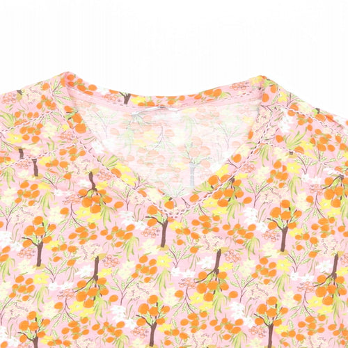 NEXT Womens Multicoloured Floral 100% Cotton Basic T-Shirt Size 6 V-Neck