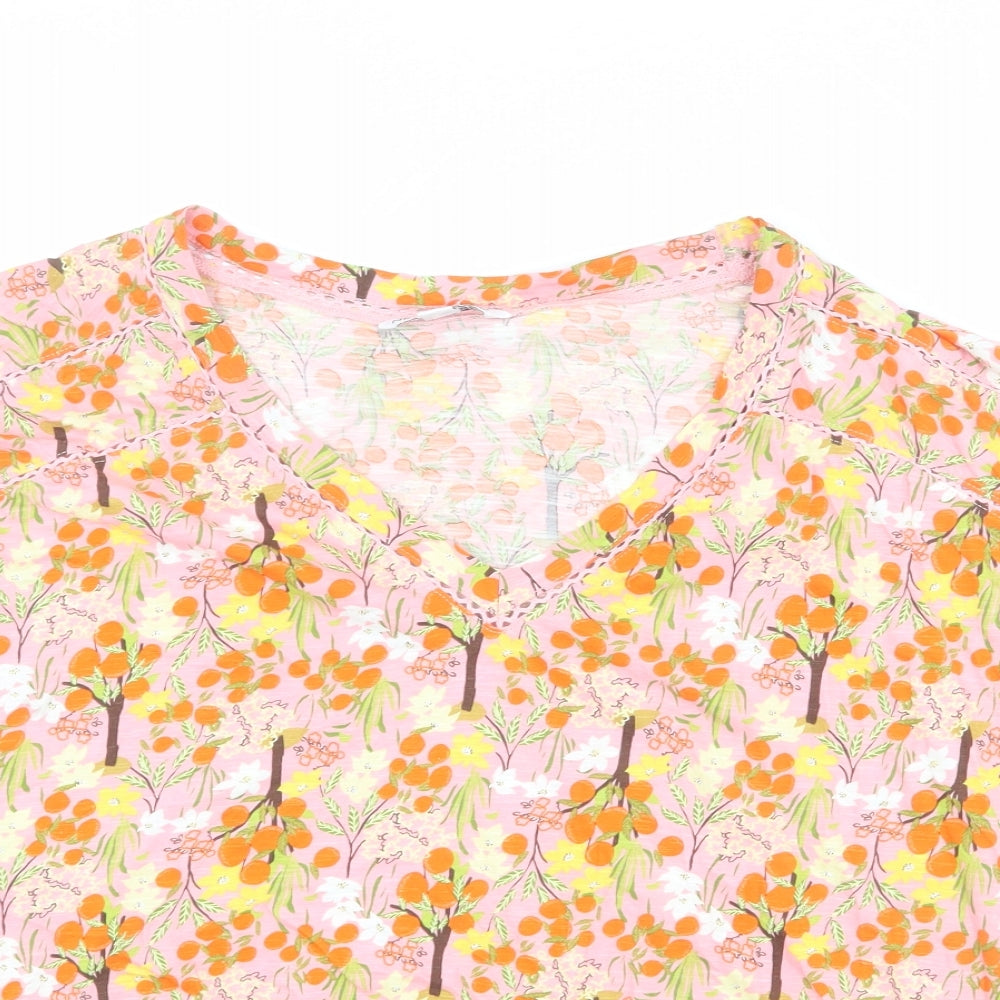 NEXT Womens Multicoloured Floral 100% Cotton Basic T-Shirt Size 6 V-Neck