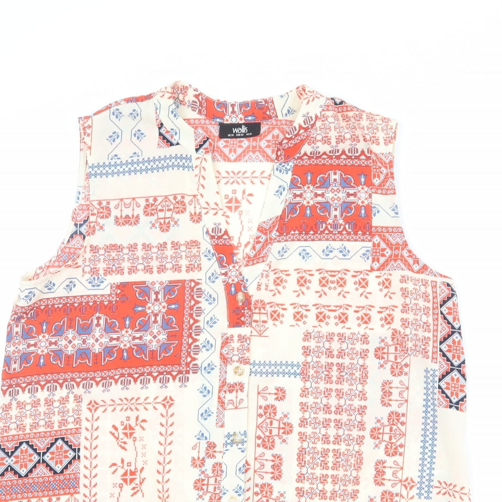 Wallis Womens Multicoloured Geometric Polyester Basic Blouse Size 14 V-Neck - Knot Front