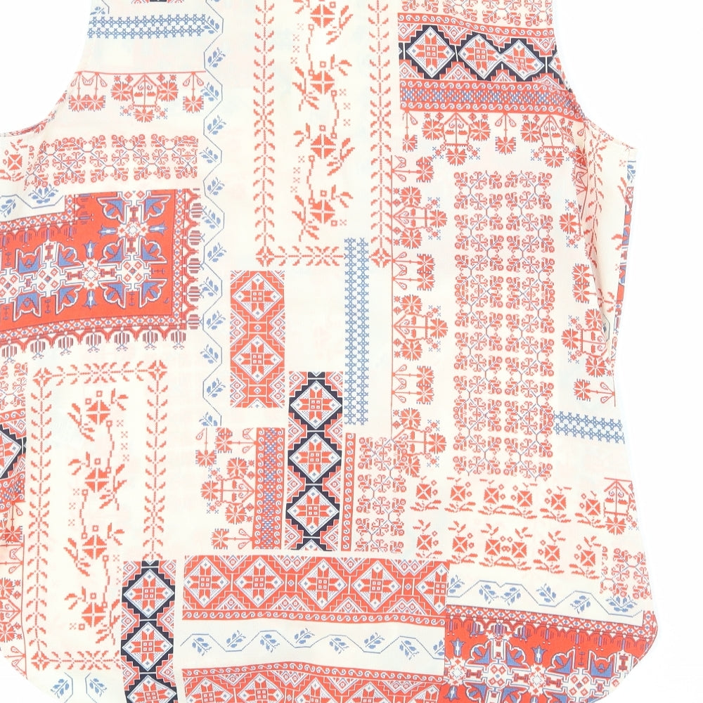 Wallis Womens Multicoloured Geometric Polyester Basic Blouse Size 14 V-Neck - Knot Front