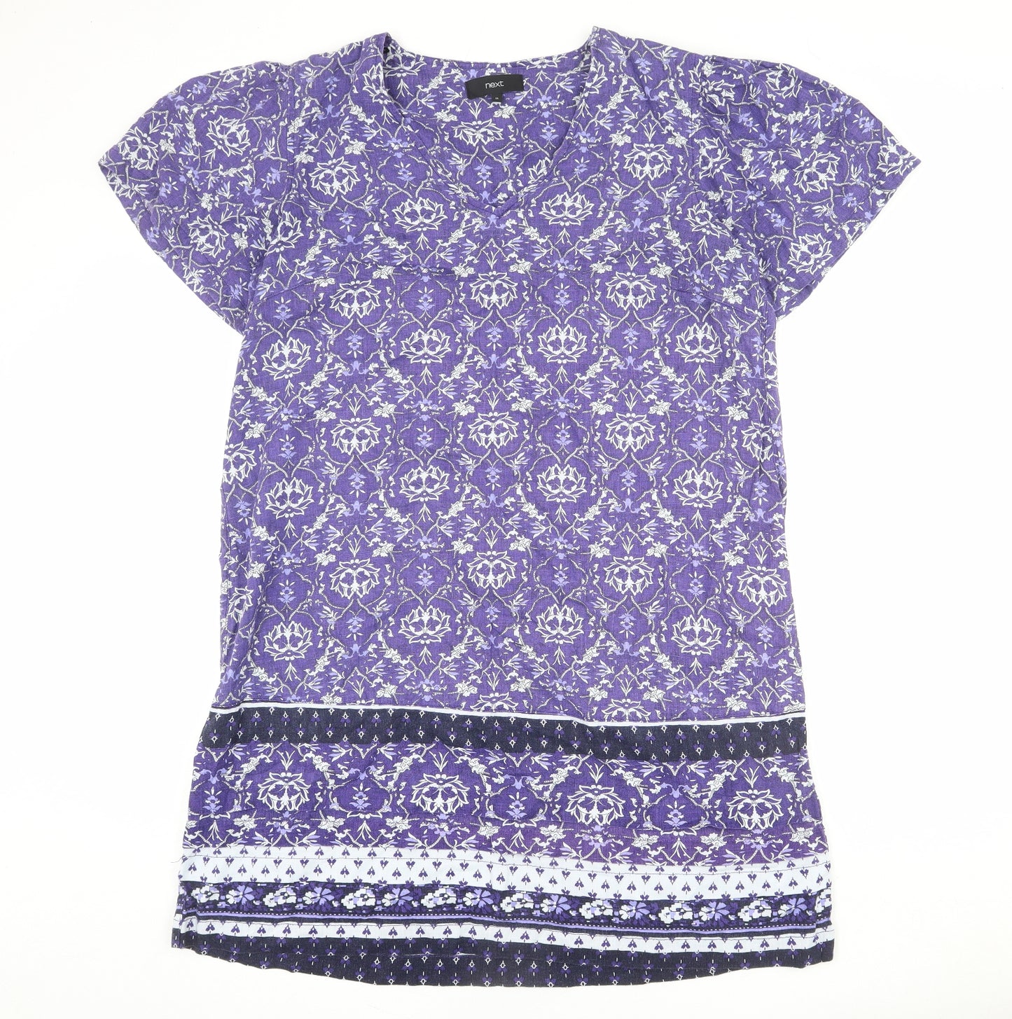 NEXT Womens Blue Geometric Viscose Shift Size 18 V-Neck Pullover