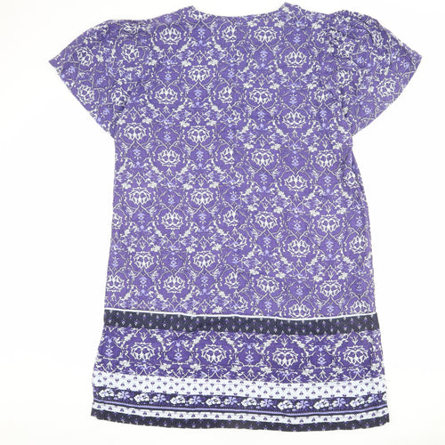 NEXT Womens Blue Geometric Viscose Shift Size 18 V-Neck Pullover