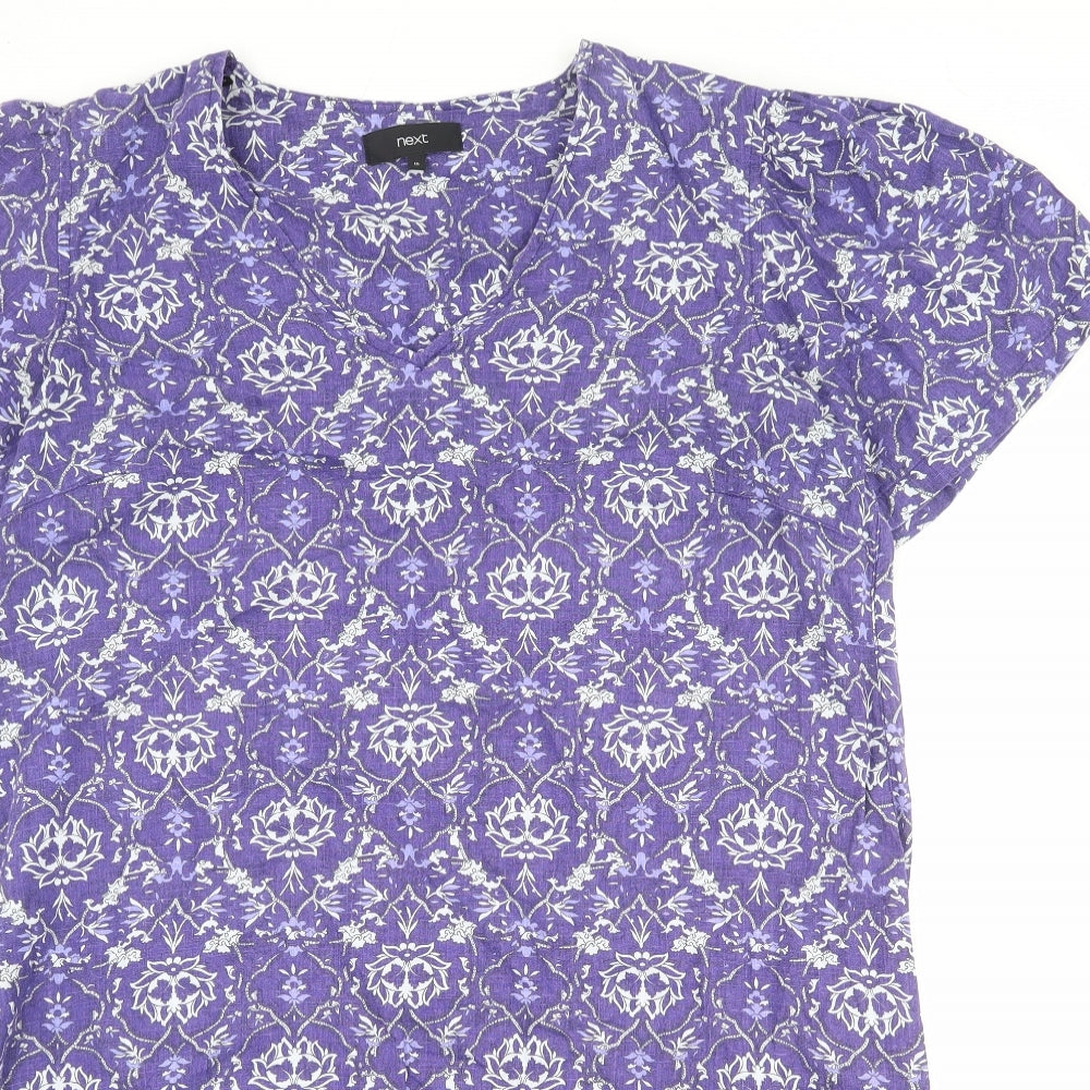 NEXT Womens Blue Geometric Viscose Shift Size 18 V-Neck Pullover