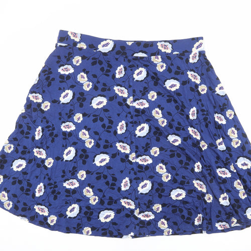 Marks and Spencer Womens Blue Floral Viscose A-Line Skirt Size 22
