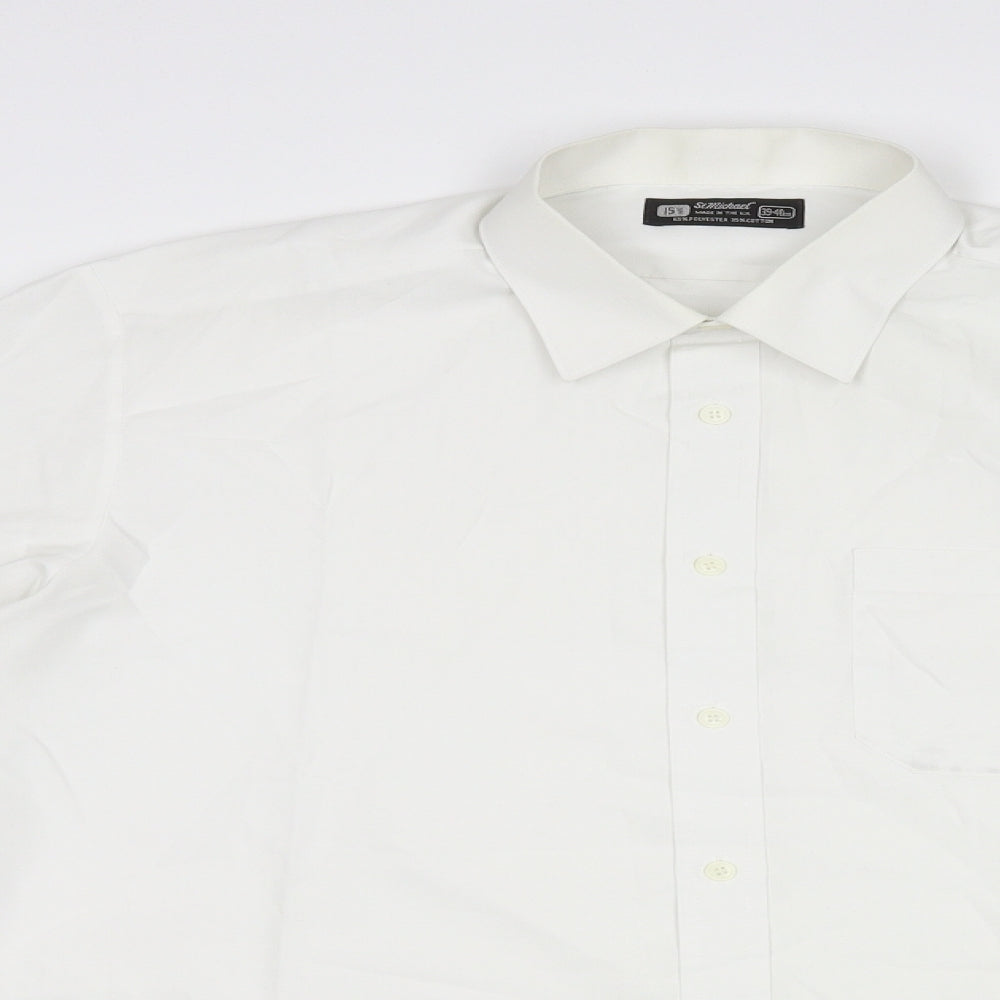 St Michael Mens White Polyamide Dress Shirt Size 40 Collared Button