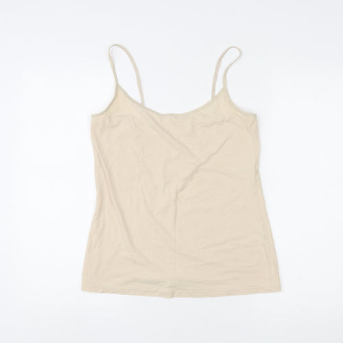 Marks and Spencer Womens Beige Cotton Basic Tank Size 14 Round Neck