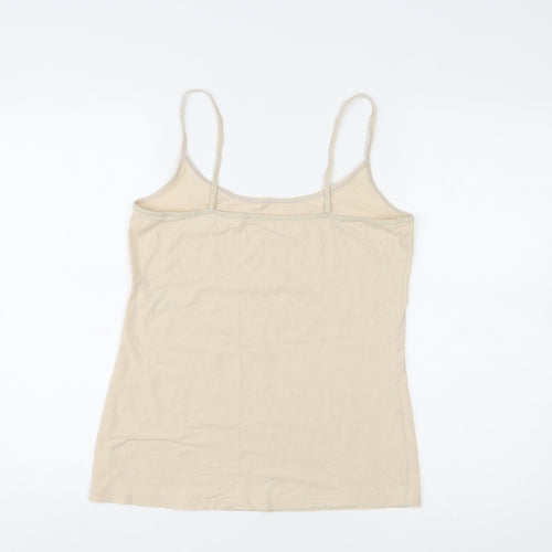 Marks and Spencer Womens Beige Cotton Basic Tank Size 14 Round Neck