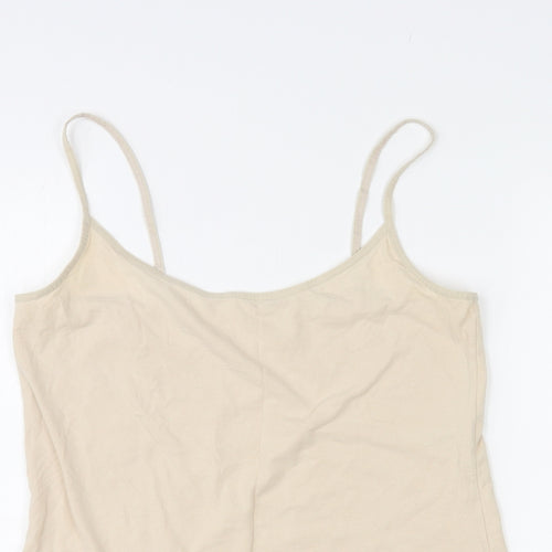 Marks and Spencer Womens Beige Cotton Basic Tank Size 14 Round Neck