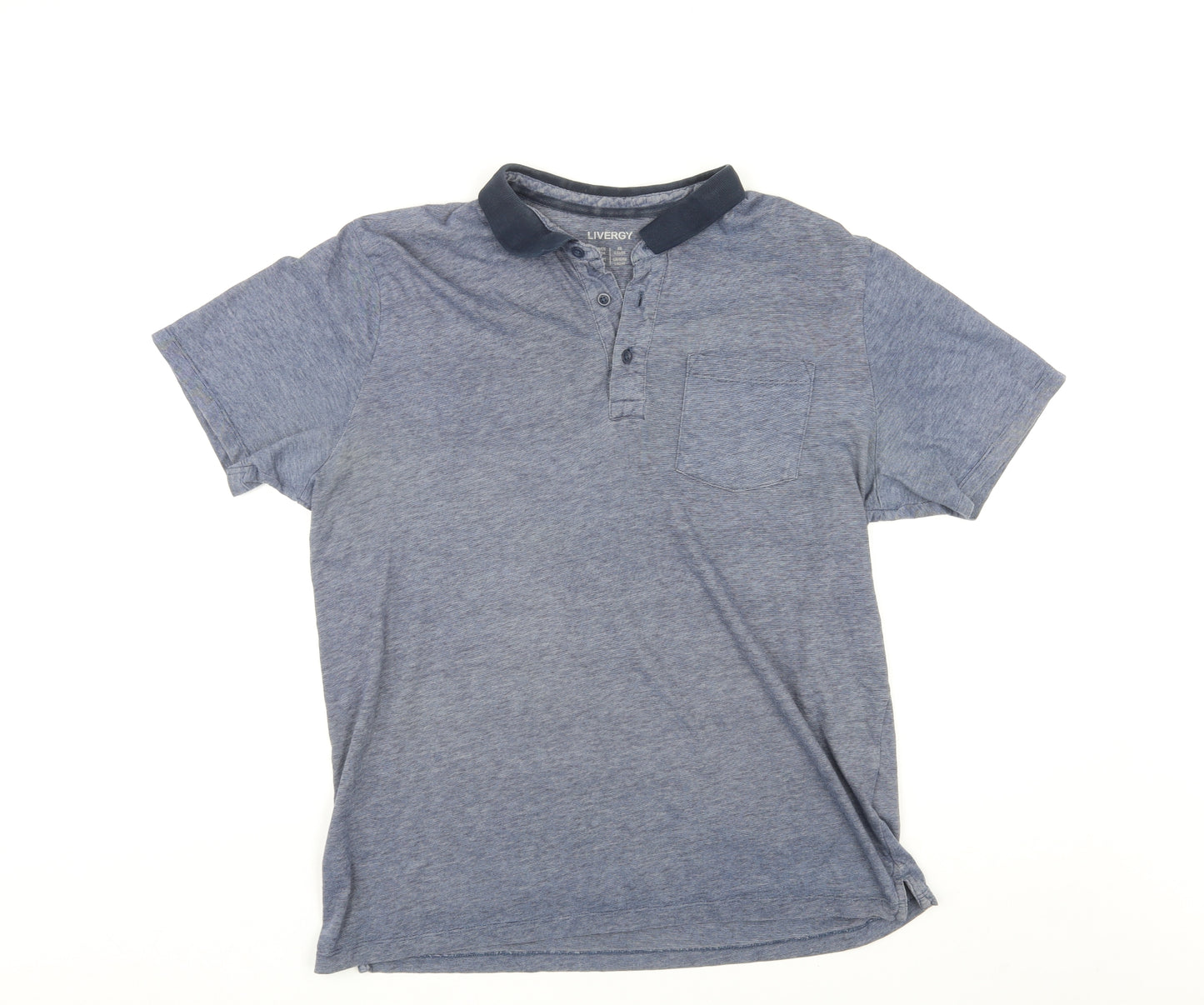 Livergy Mens Blue Cotton Polo Size L Collared Button