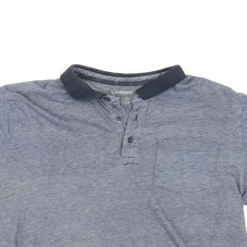 Livergy Mens Blue Cotton Polo Size L Collared Button