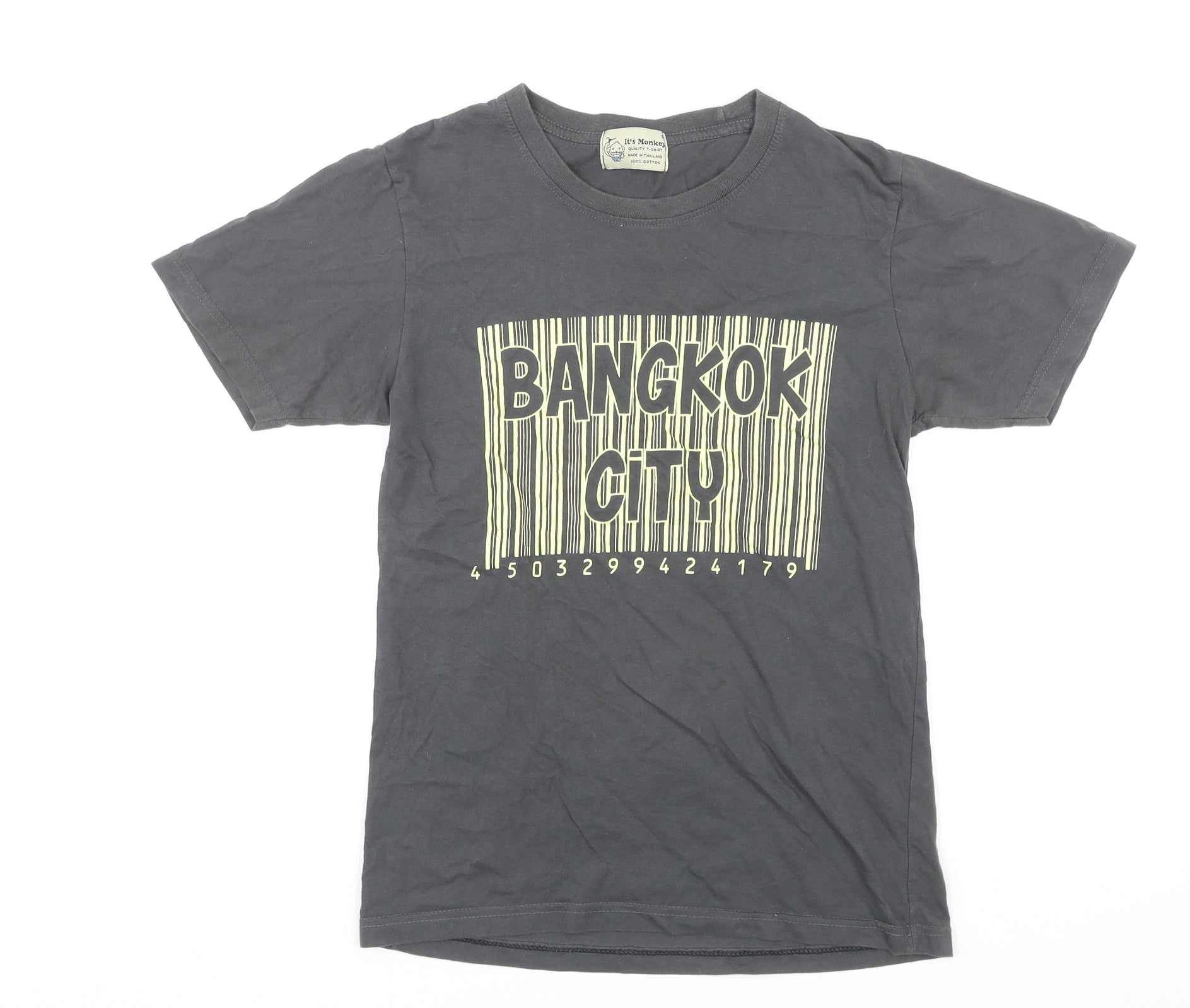 It's Monkey Mens Grey Cotton T-Shirt Size S Crew Neck - Bangkok