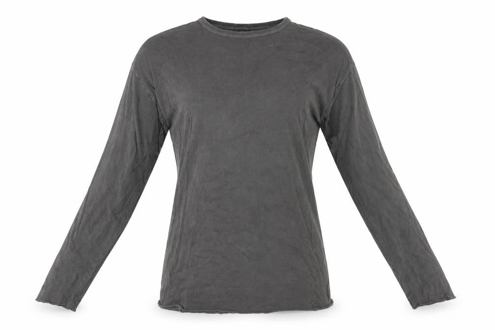 Front view of Boohoo women’s grey polyester basic t-shirt, size UK 10, crew neck - hey! good