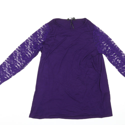 Limited Collection Womens Purple Viscose Basic Blouse Size 14 Round Neck - Lace Sleeves