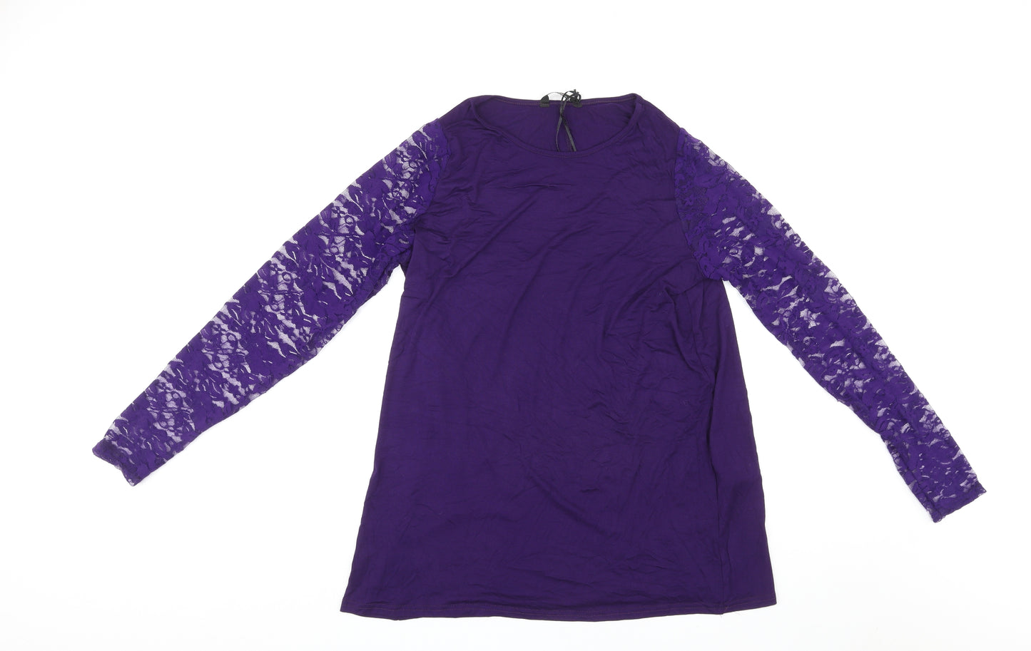 Limited Collection Womens Purple Viscose Basic Blouse Size 14 Round Neck - Lace Sleeves