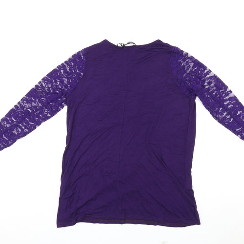 Limited Collection Womens Purple Viscose Basic Blouse Size 14 Round Neck - Lace Sleeves