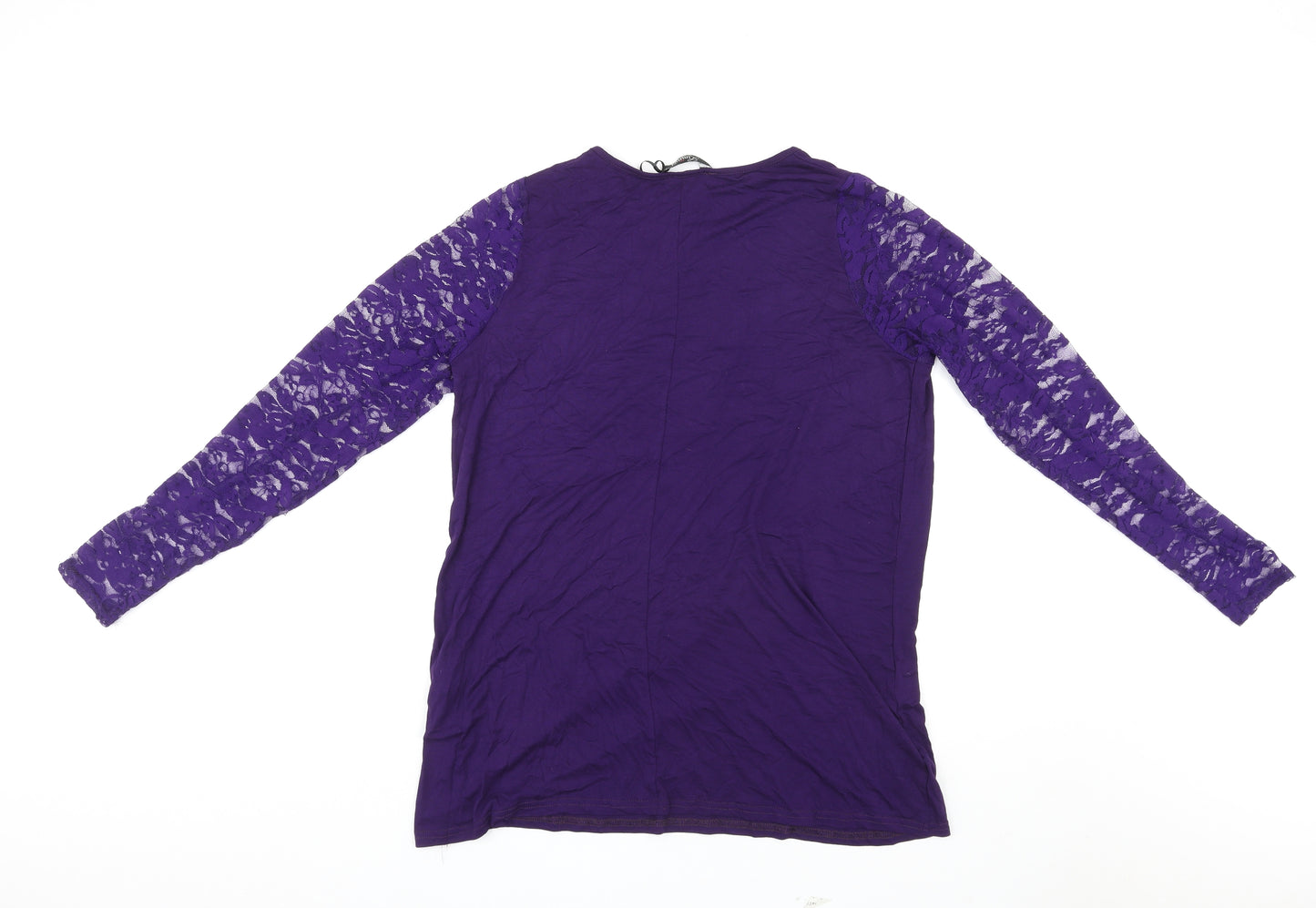 Limited Collection Womens Purple Viscose Basic Blouse Size 14 Round Neck - Lace Sleeves