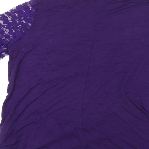 Limited Collection Womens Purple Viscose Basic Blouse Size 14 Round Neck - Lace Sleeves