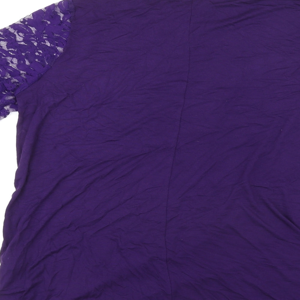 Limited Collection Womens Purple Viscose Basic Blouse Size 14 Round Neck - Lace Sleeves