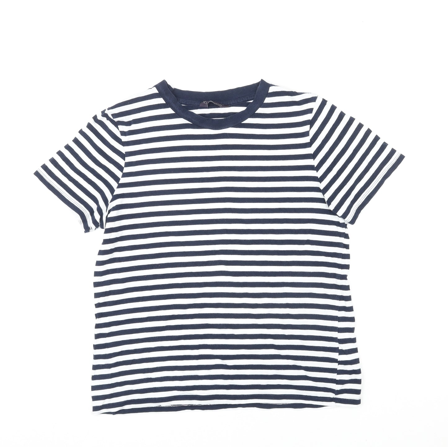 Marks and Spencer Womens Multicoloured Striped Cotton Basic T-Shirt Size 12 Round Neck