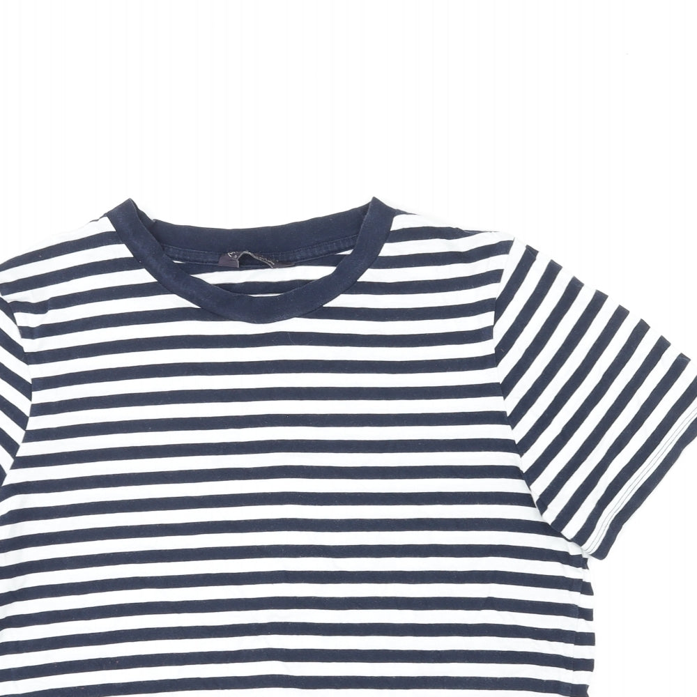 Marks and Spencer Womens Multicoloured Striped Cotton Basic T-Shirt Size 12 Round Neck