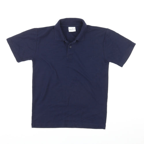 Woodbank Boys Blue Polyester Basic Polo Size 11-12 Years Collared Pullover
