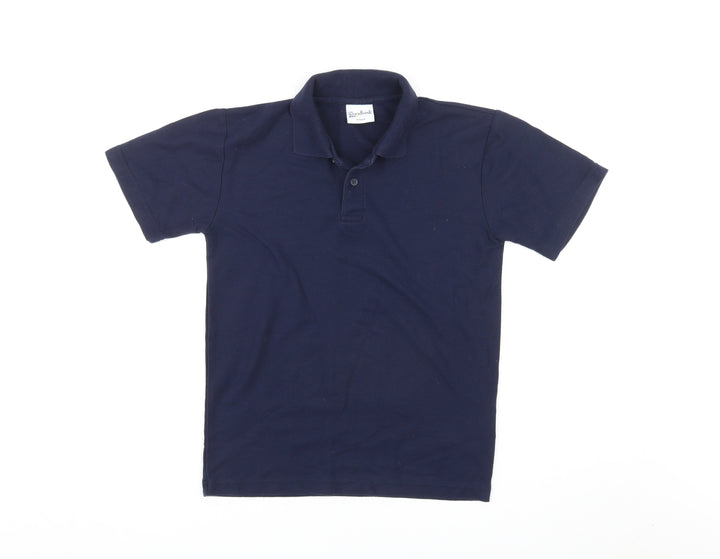 Woodbank Boys Blue Polyester Basic Polo Size 11-12 Years Collared Pullover