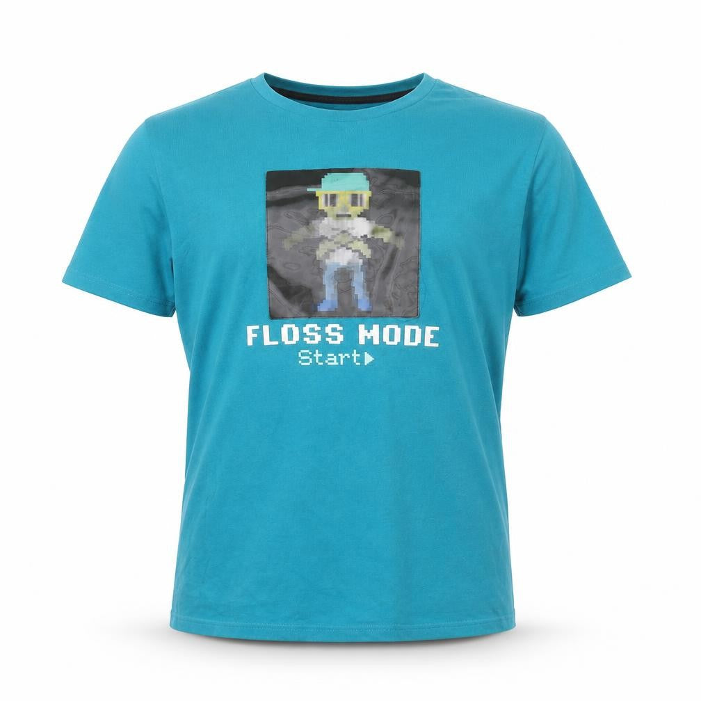 Front view of H&M boys’ blue cotton basic t-shirt, size 12-13, years round neck pullover - floss mode
