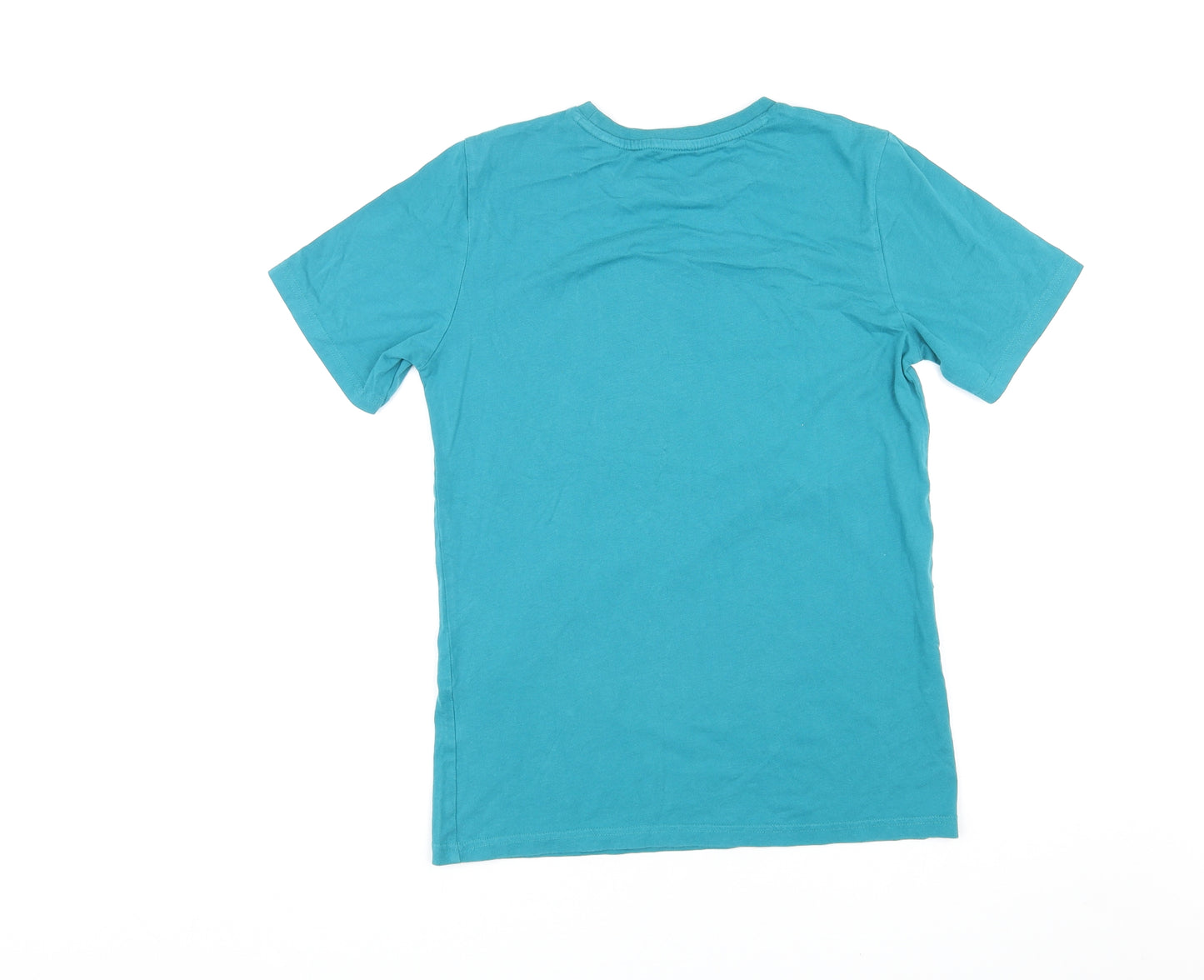 H&M Boys Blue Cotton Basic T-Shirt Size 12-13 Years Round Neck Pullover - Floss Mode