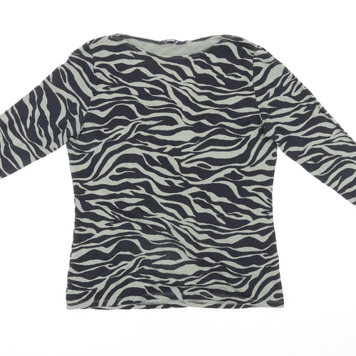 Marks and Spencer Womens Black Camouflage Cotton Basic Blouse Size 14 Boat Neck