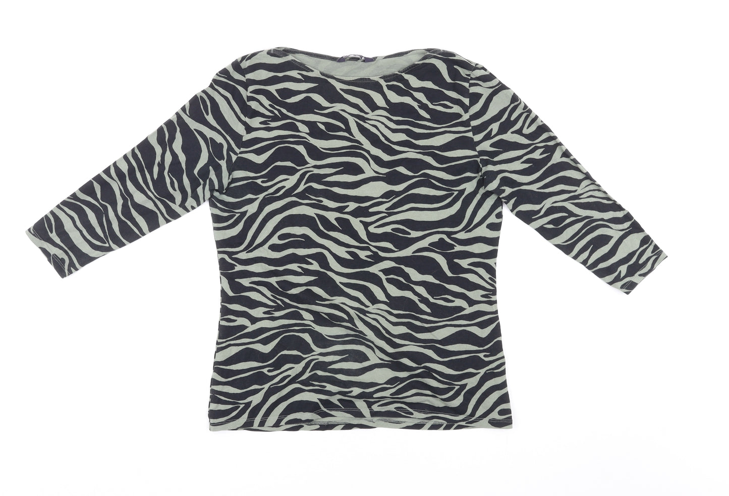 Marks and Spencer Womens Black Camouflage Cotton Basic Blouse Size 14 Boat Neck