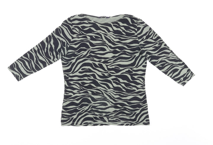 Marks and Spencer Womens Black Camouflage Cotton Basic Blouse Size 14 Boat Neck