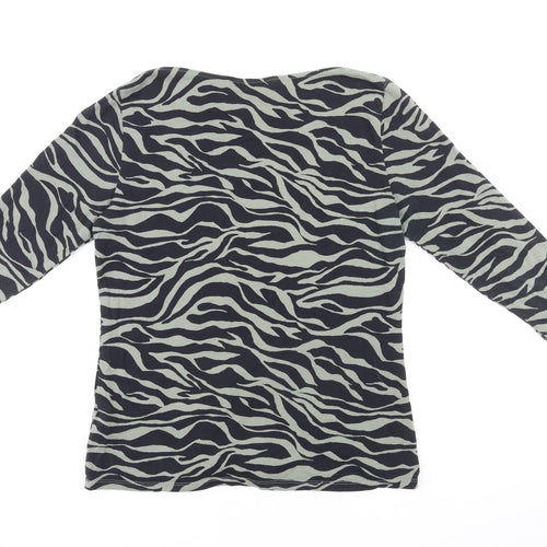 Marks and Spencer Womens Black Camouflage Cotton Basic Blouse Size 14 Boat Neck