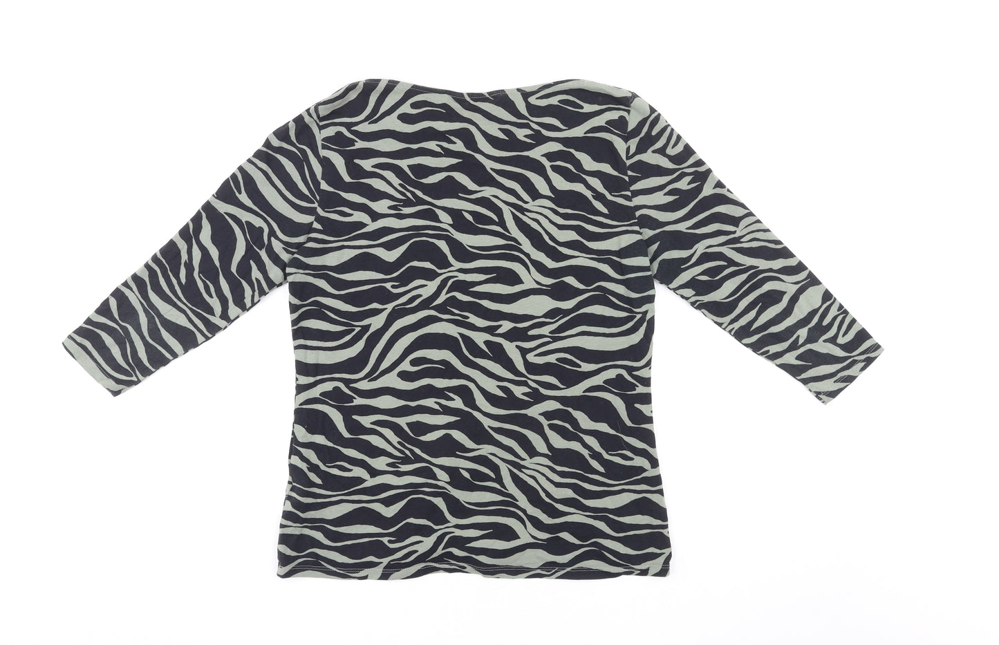 Marks and Spencer Womens Black Camouflage Cotton Basic Blouse Size 14 Boat Neck
