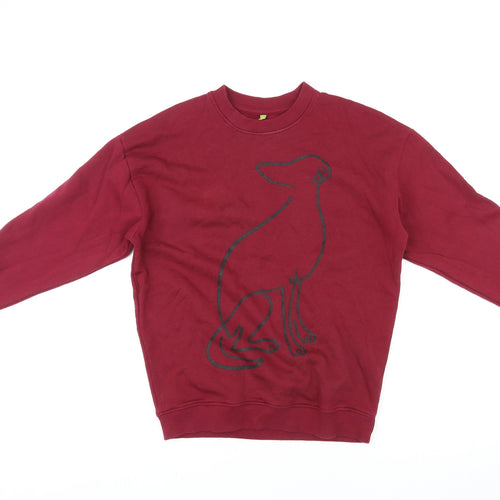 Teemill Womens Red Cotton Pullover Sweatshirt Size 10 Pullover - Cat