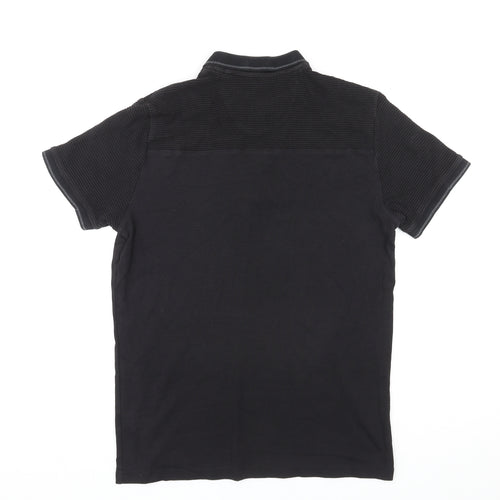NEXT Mens Black Cotton Polo Size M Collared Zip - Ribbed