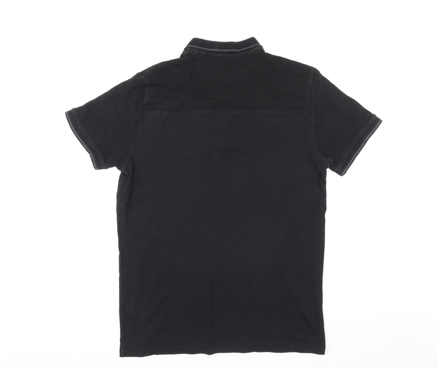 NEXT Mens Black Cotton Polo Size M Collared Zip - Ribbed