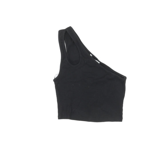 Zara Womens Black Cotton Basic Tank Size S One Shoulder - Cut Out