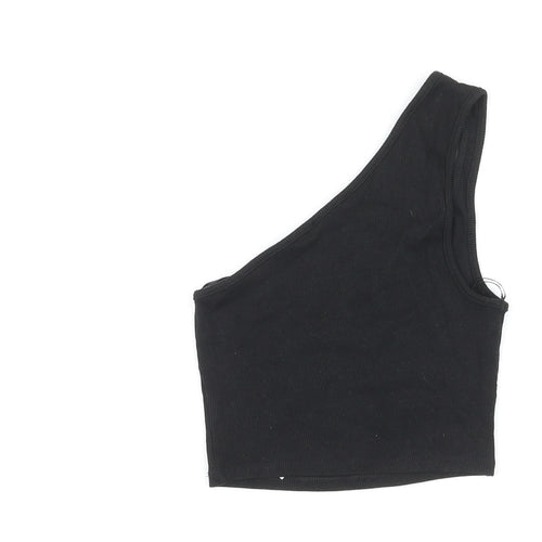 Zara Womens Black Cotton Basic Tank Size S One Shoulder - Cut Out