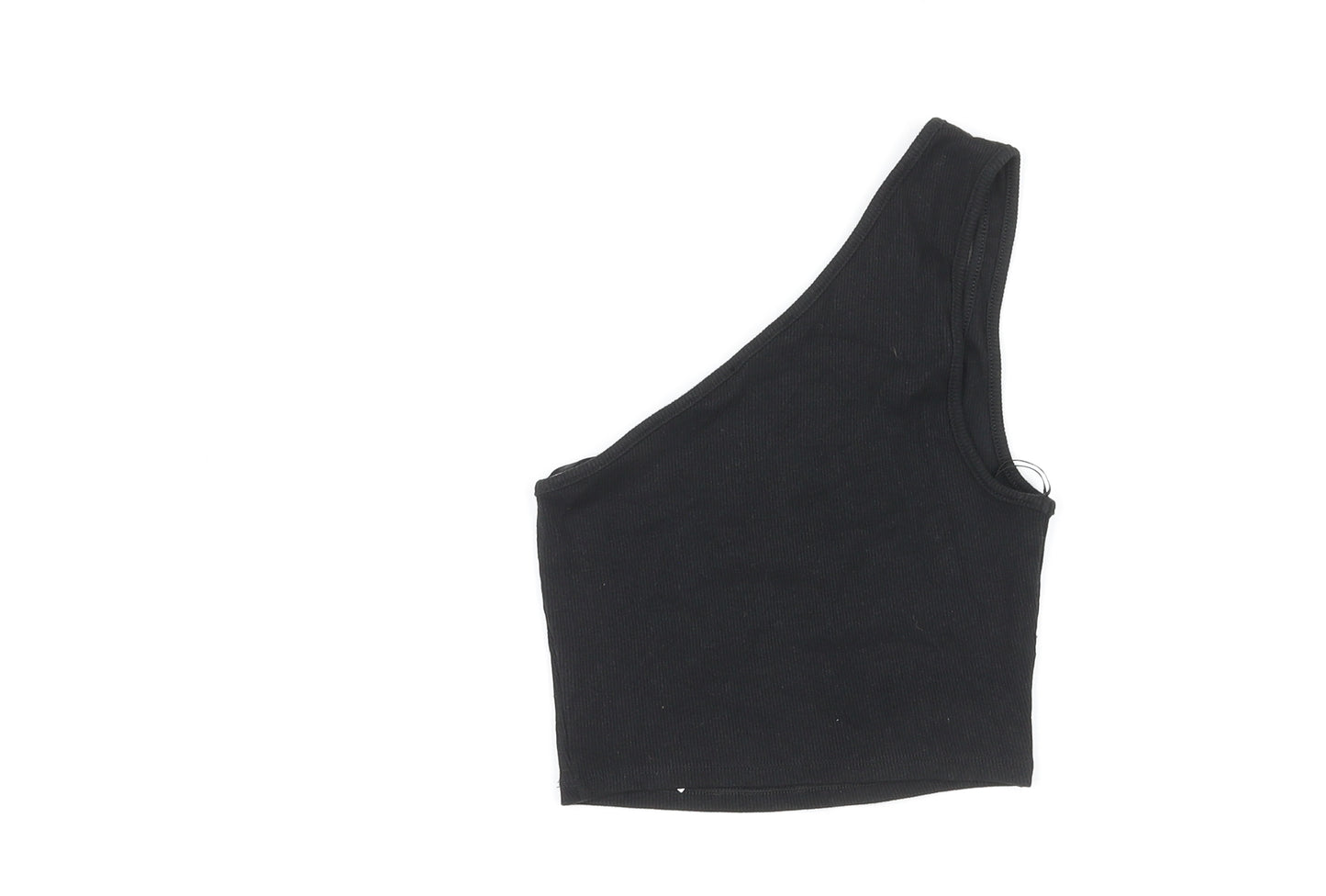 Zara Womens Black Cotton Basic Tank Size S One Shoulder - Cut Out