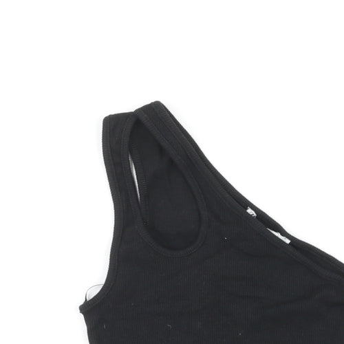 Zara Womens Black Cotton Basic Tank Size S One Shoulder - Cut Out