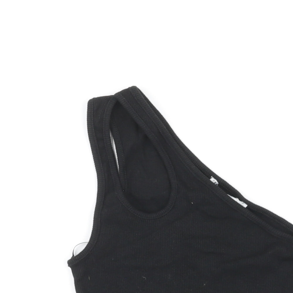 Zara Womens Black Cotton Basic Tank Size S One Shoulder - Cut Out