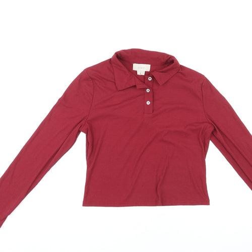 Coast Womens Red Polyester Basic T-Shirt Size L Collared