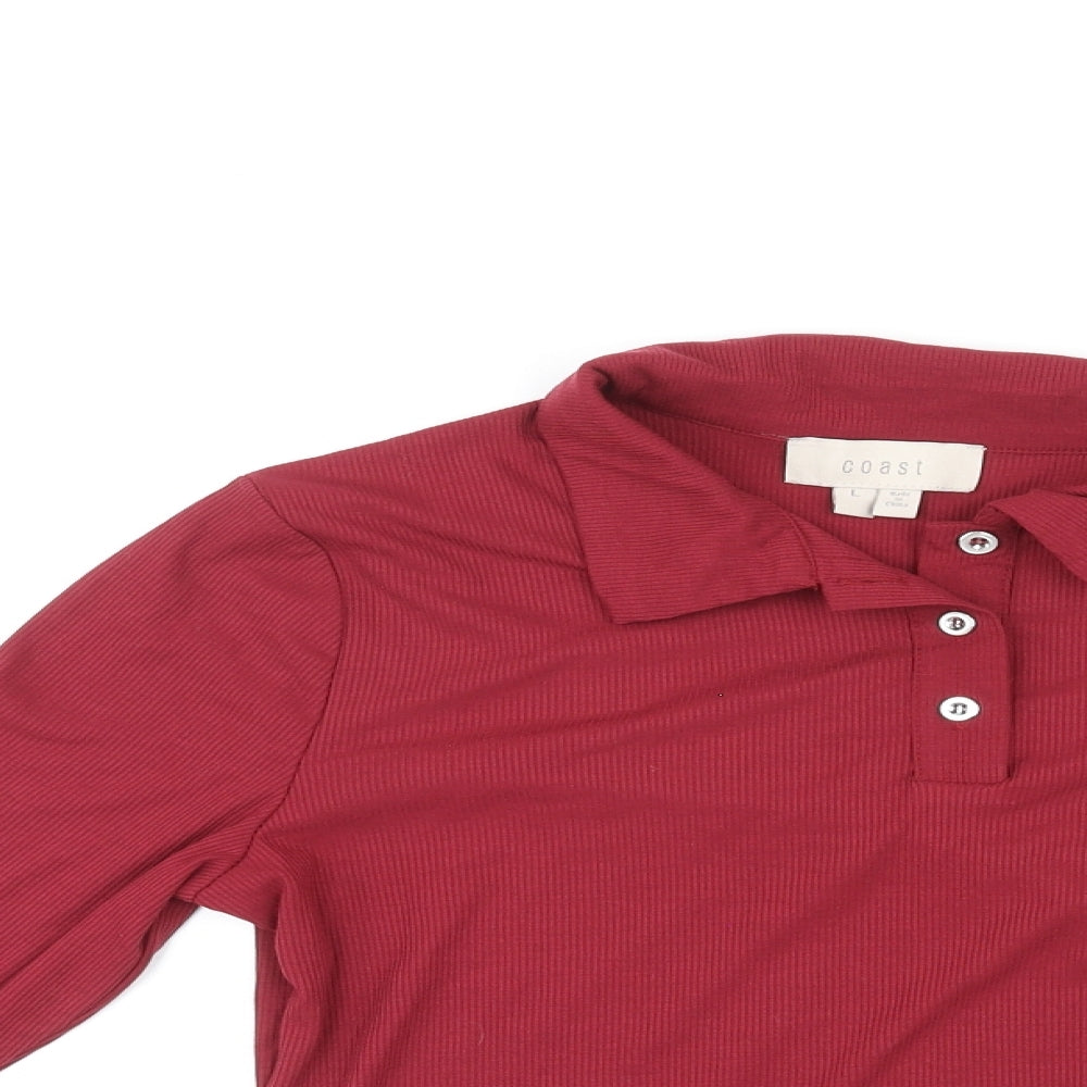 Coast Womens Red Polyester Basic T-Shirt Size L Collared