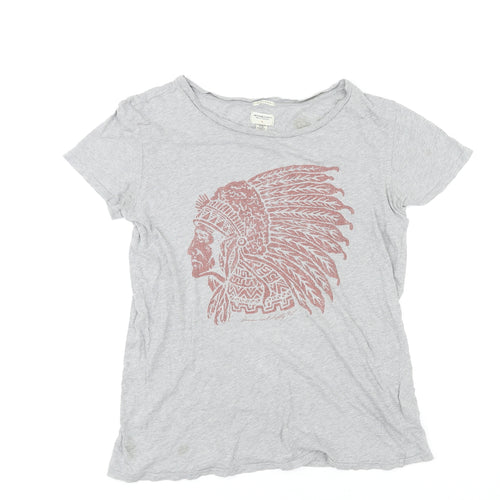 Ralph Lauren Womens Grey Cotton Basic T-Shirt Size S Round Neck - Native American