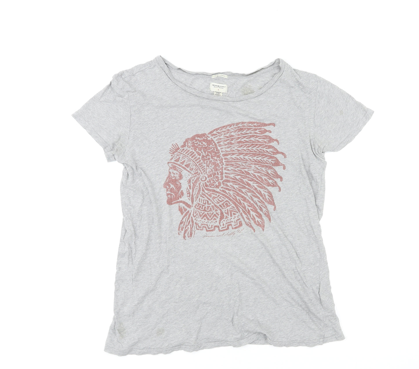 Ralph Lauren Womens Grey Cotton Basic T-Shirt Size S Round Neck - Native American