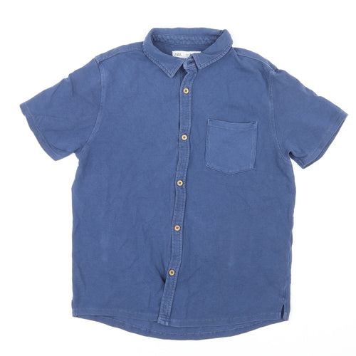 Zara Womens Blue Cotton Basic Button-Up Size 10 Collared