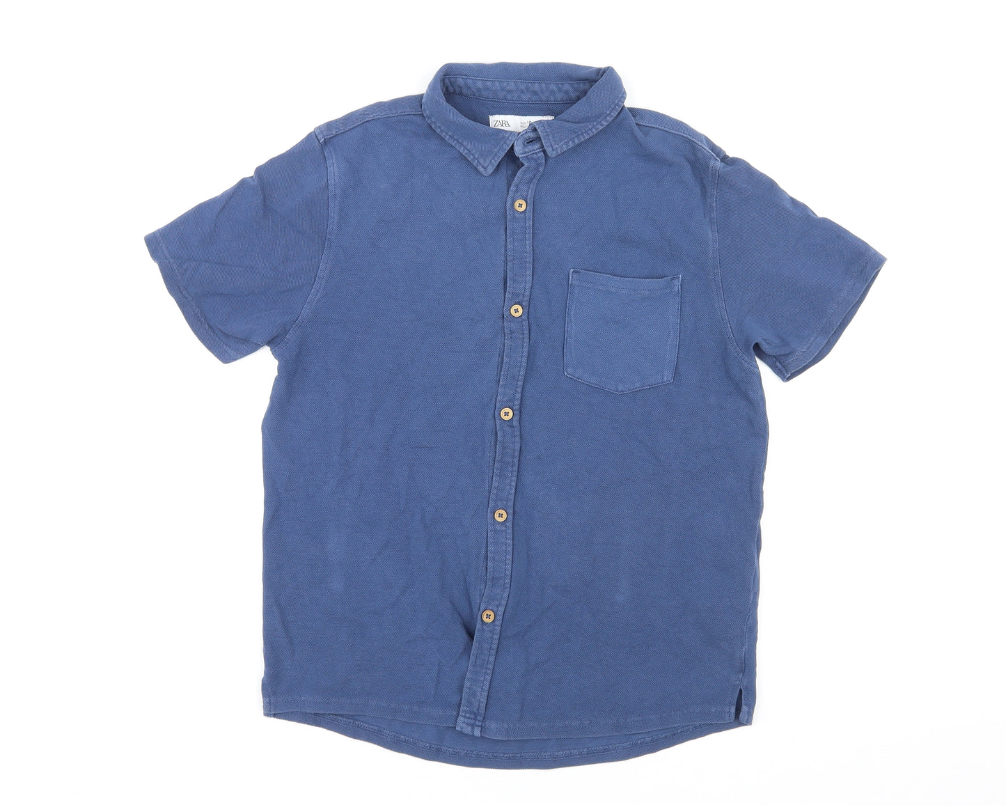 Zara Womens Blue Cotton Basic Button-Up Size 10 Collared